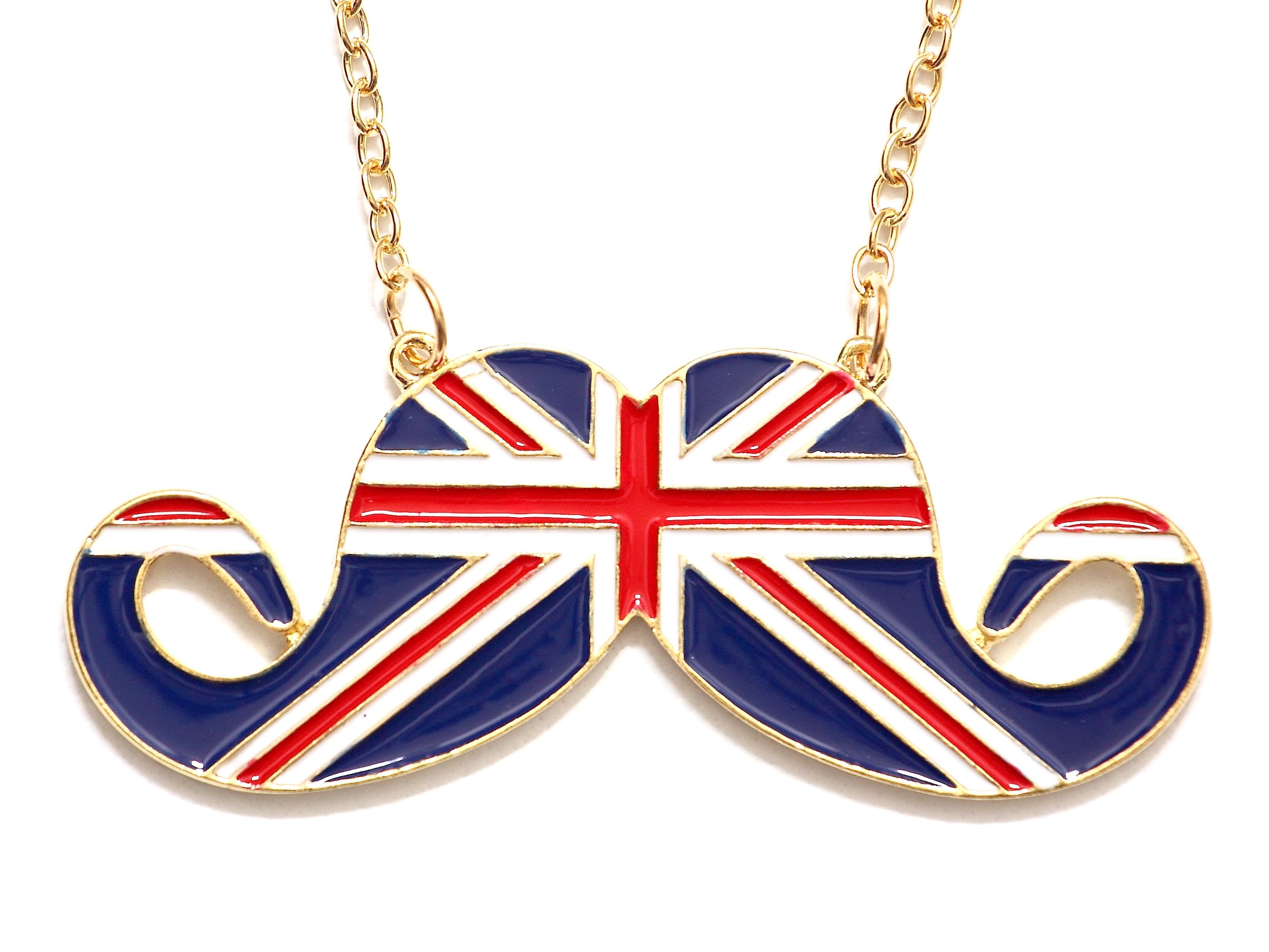 Magic Metal Union Jack Handlebar Mustache Necklace Hipster Beard NE04 Vintage Retro UK Flag Mod London Statement Pendant