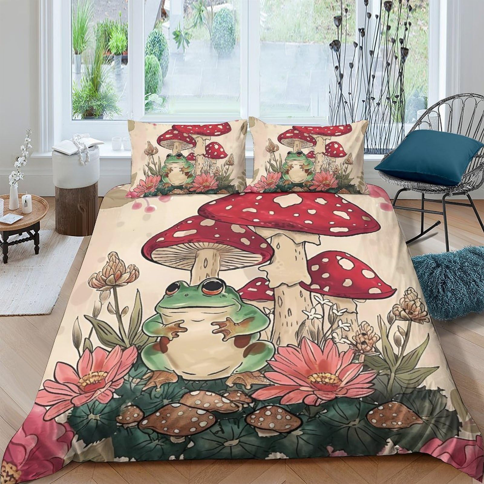 Ctjqhvkz Style-9 3D Printed Mushroom Frog Fitted Sheet Microfiber Soft Decorative Wild Flower Bed Cover For Bedroom Guest Room Single（135X200cm）