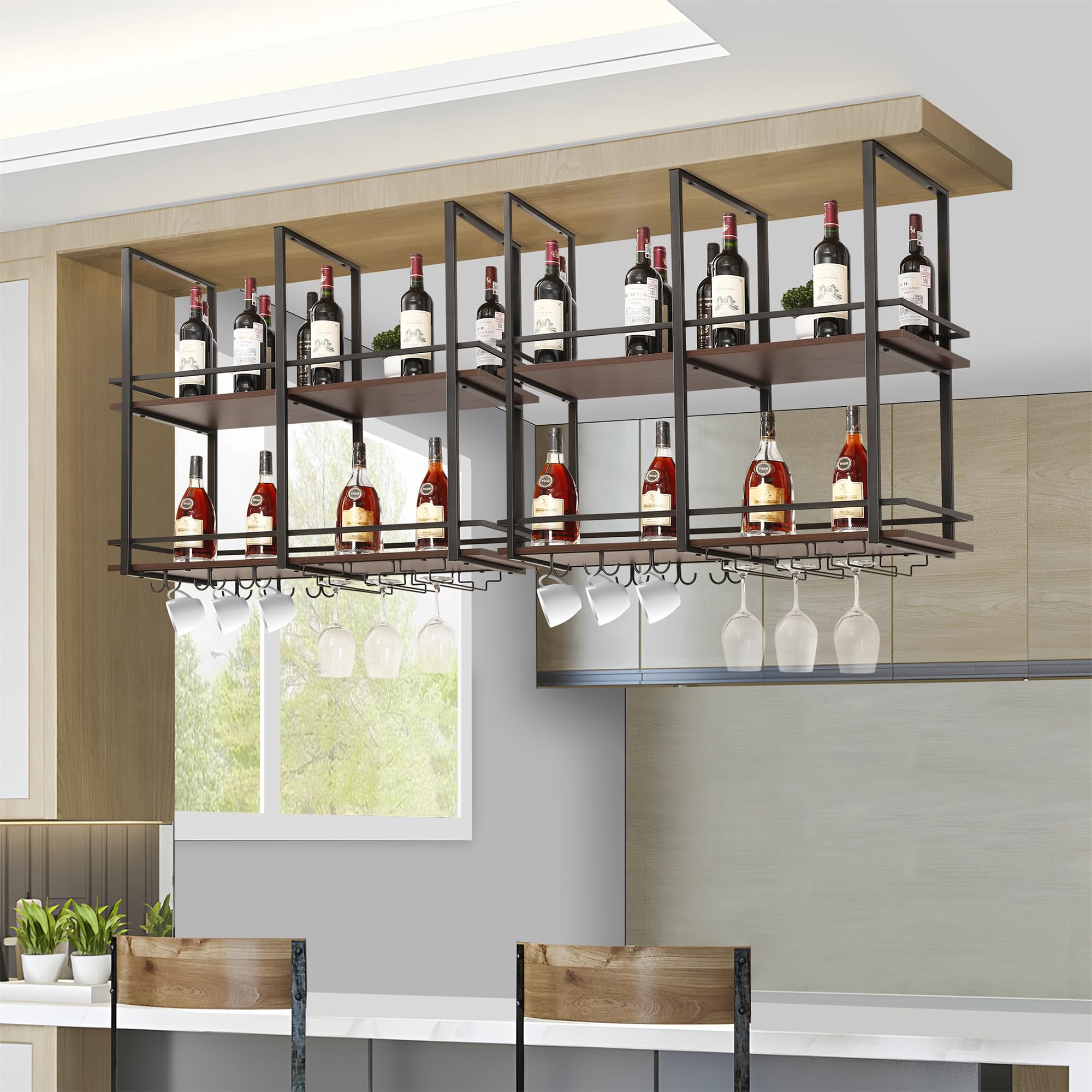 [en.casa] Weinregal Hubro 100 x 30 x 85 cm Schwarz/Walnussoptik