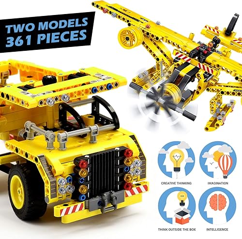 Vista 2 de STEM Toys Building Sets for Boys 8-12 - 361 Pcs Construction Engineering Kit Builds Dump Truck or Airplane (2in1) STEM Building Toys Set for Kids