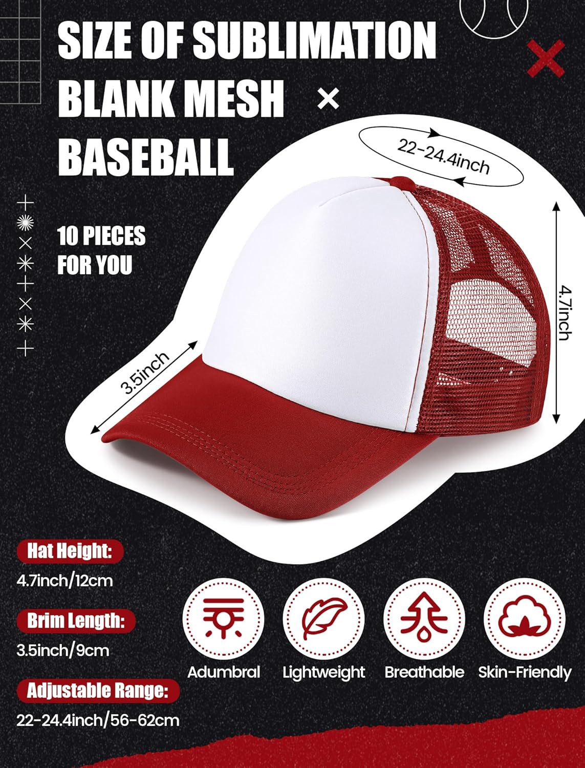 10 Pcs Sublimation Blank Trucker Hats Bulk Mesh Baseball Cap Polyester Mesh Trucker Hat for Men and Women - Image 2