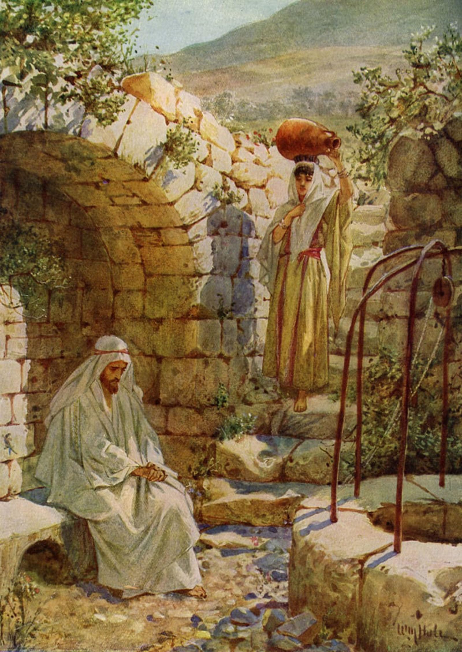 ARTXLXXBN Famous Art Print Poster Vintage Wall Art Jesus Asks a Samaritan Woman for Water Bible by William Brassey Hole Canvas Art Poster for Home Decor 60x90cm