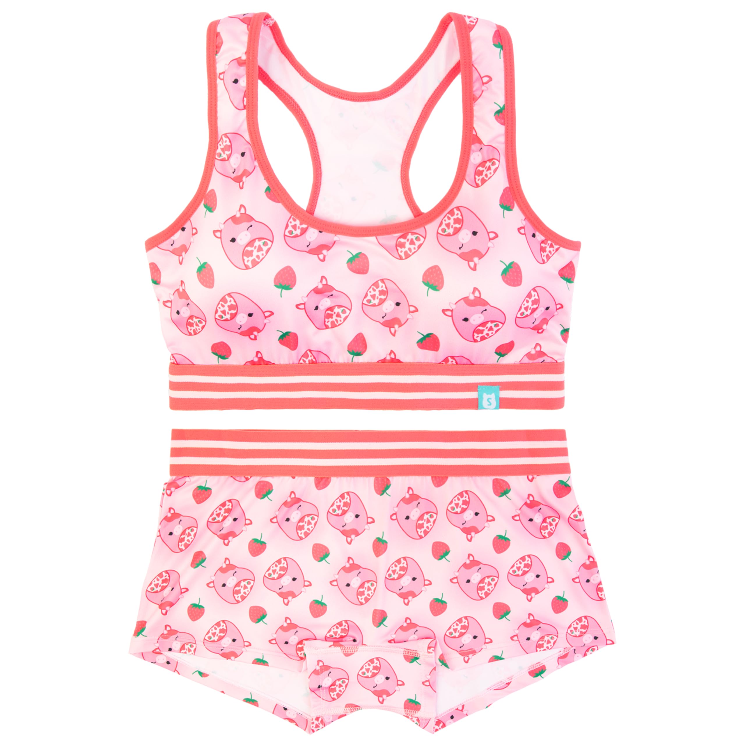 Squishmallows womens Calynda the Strawberry Cow Sports Bra and Boy Short Underwear Set in Sizes Xxxs-xl