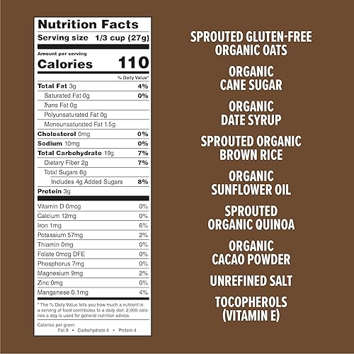 Miniatura 2 de One Degree Organic Foods Granola sin gluten de avena germinada y quinua y cacao, orgánica USDA, vegana (11 onzas, paquete de 6)