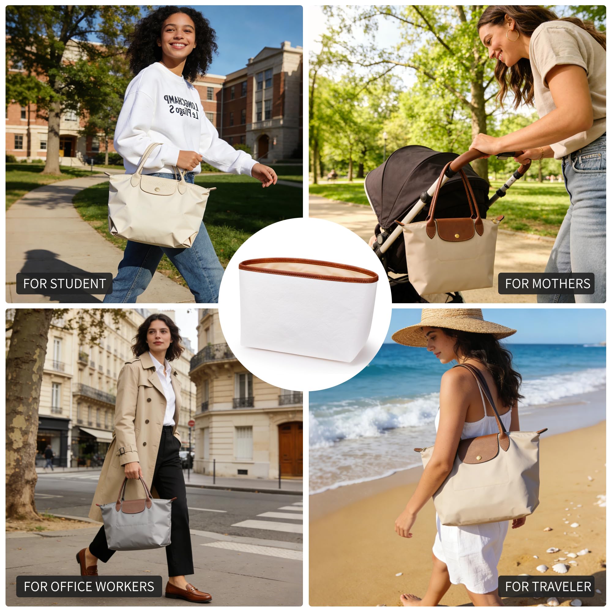 KALIDI Organizador de Bolso Inserto para Longchamp Le Pliage S Xtra, Funda Ultraligera Impermeable con Divisores Internos Mejorada para Bolso de Mano de Mujer, Blanco Pequeño