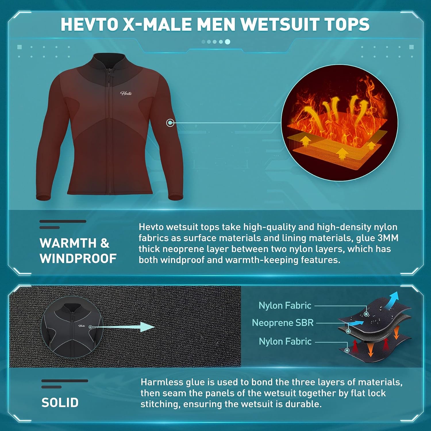 Hevto Wetsuits Tops X Men and Women 3mm Neoprene Jacket Long Sleeve Surfing Swimming Front Zip Keep Warm for Water Sports : Sports & Outdoors