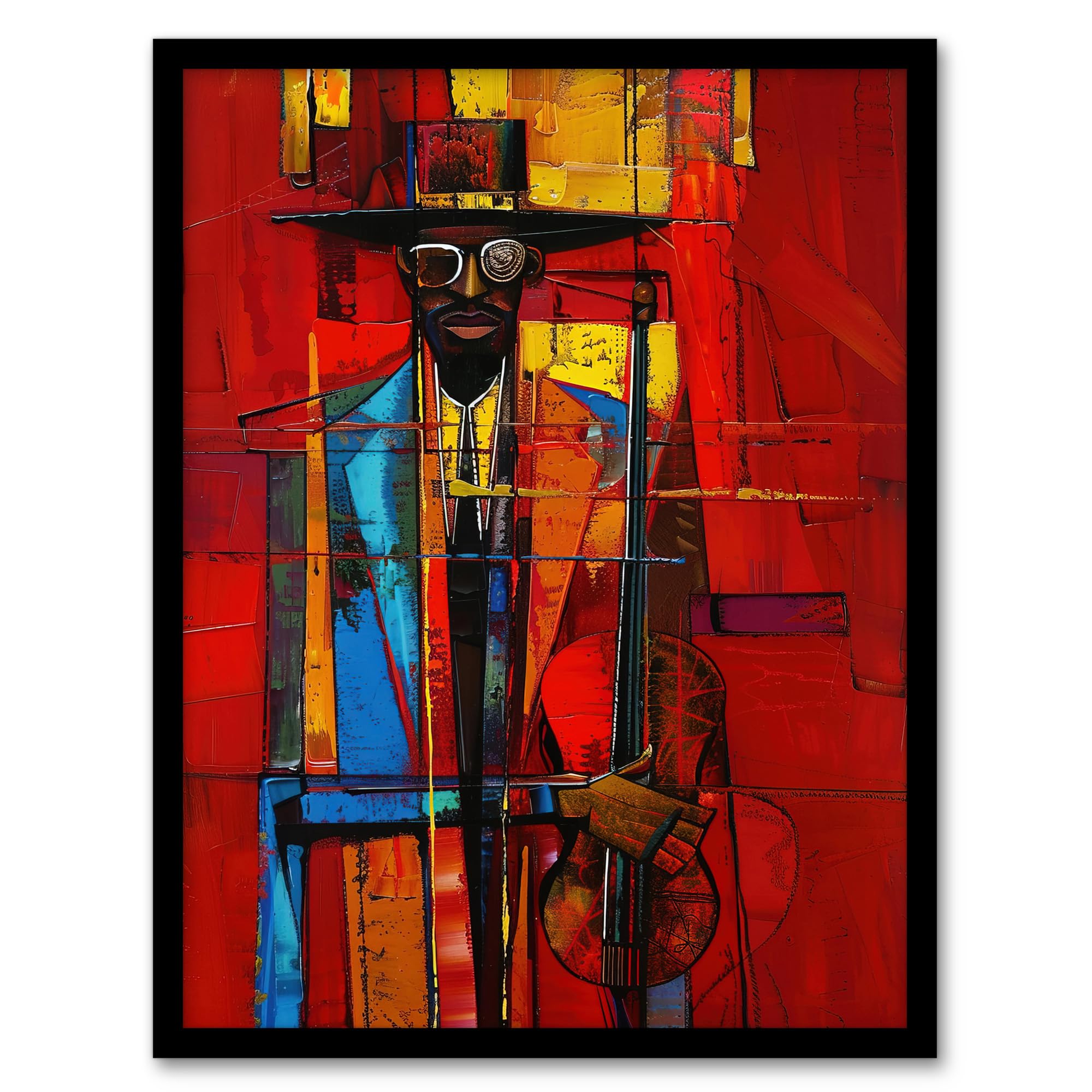 Artery8 New Orleans Jazz Music Fest Abstract Violinist Living Room Artwork Framed Wall Art Print 18X24 Inch