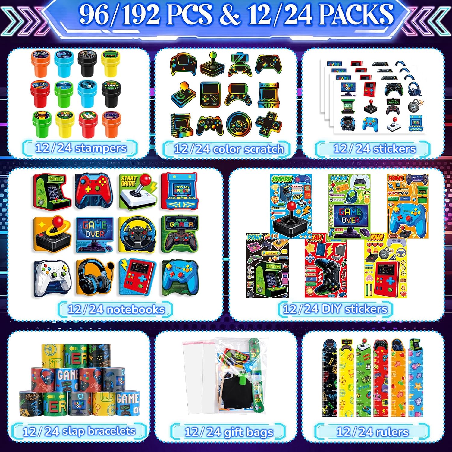 BenLouis 192Pcs Video Game Stationery Set Party Favors for Kids image 2