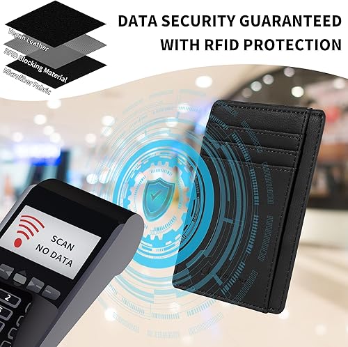 Vista 33 de Cartera Chelmon Slim RFID - Cartera de bolsillo frontal minimalista para tarjetas de crédito delgadas Negro carbón,Rosa,Negro (Black Cross),Gen