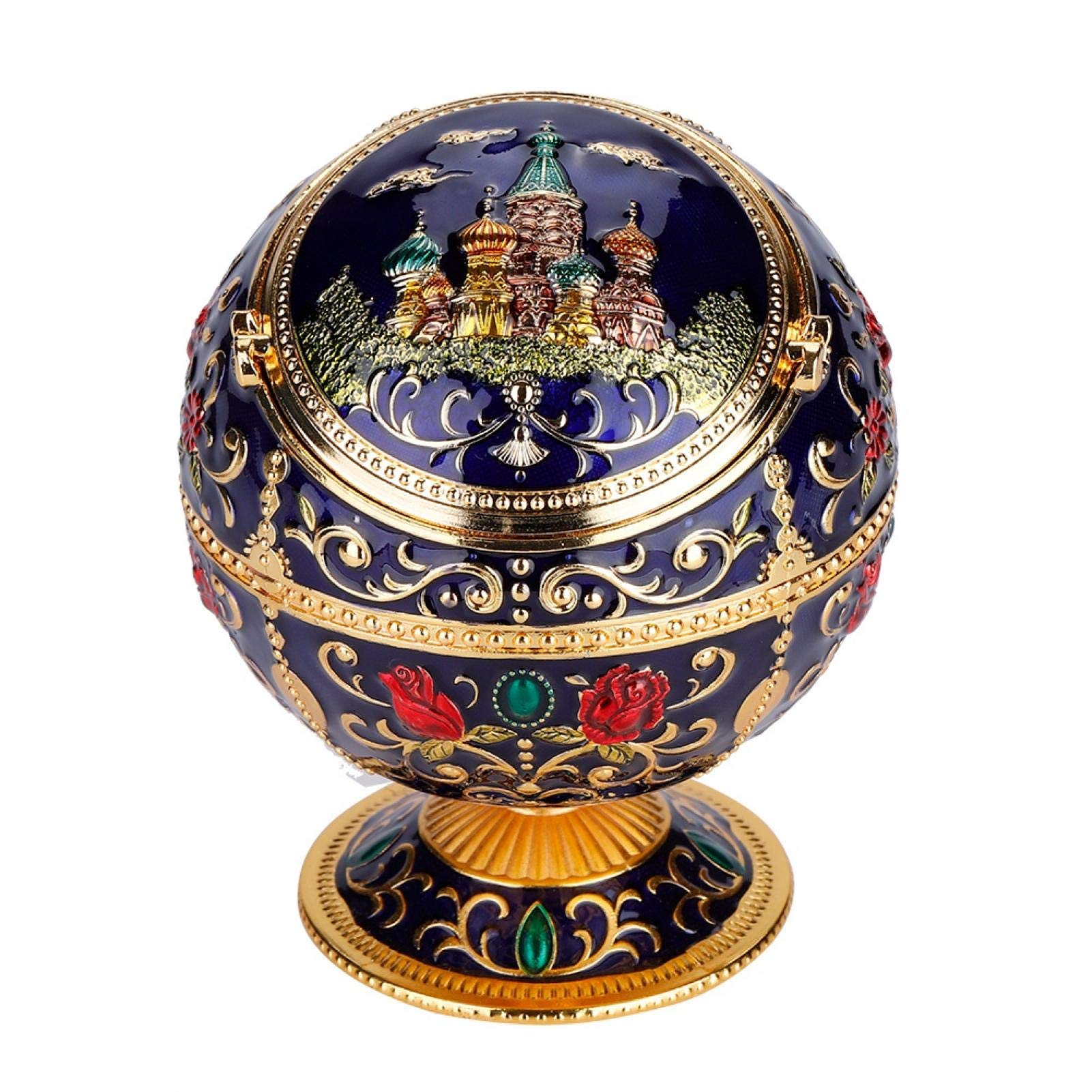 Okuyonic Metal Ashtray Ball, Stamped Pattern Windproof Mini Round Ball Ashtray Wear-Resistant Ashtray with Lid for Gift(Royal Blue Castle)