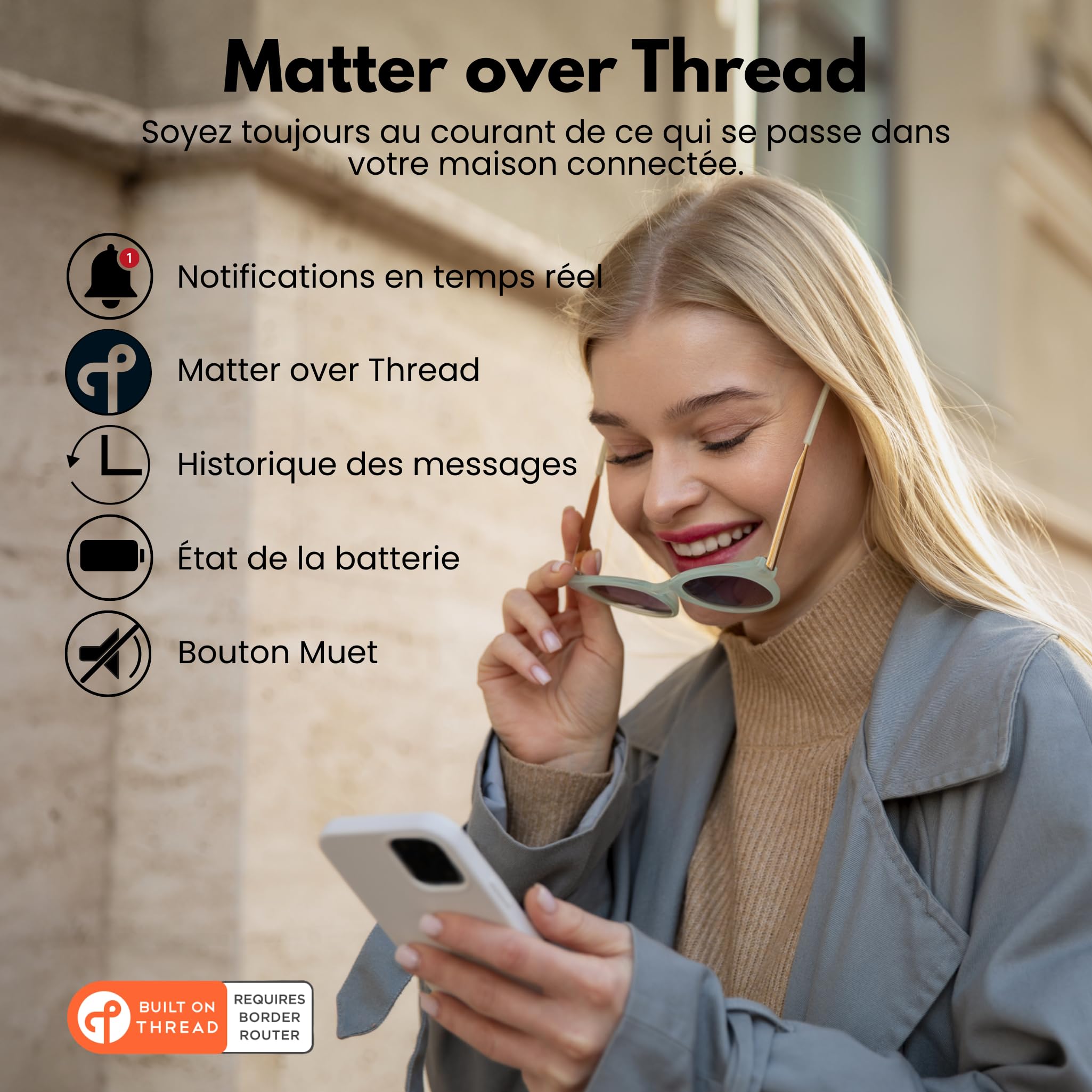 Aroha Home Détecteur de Fumée Connecté – Matter Over Thread - Alarme Incendie WiFi