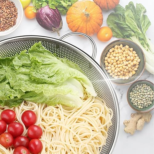 Miniatura 5 de Colador de acero inoxidable de 5 cuartos de galón, coladores de metal con base, colador para alimentos de cocina, apto para lavavajillas