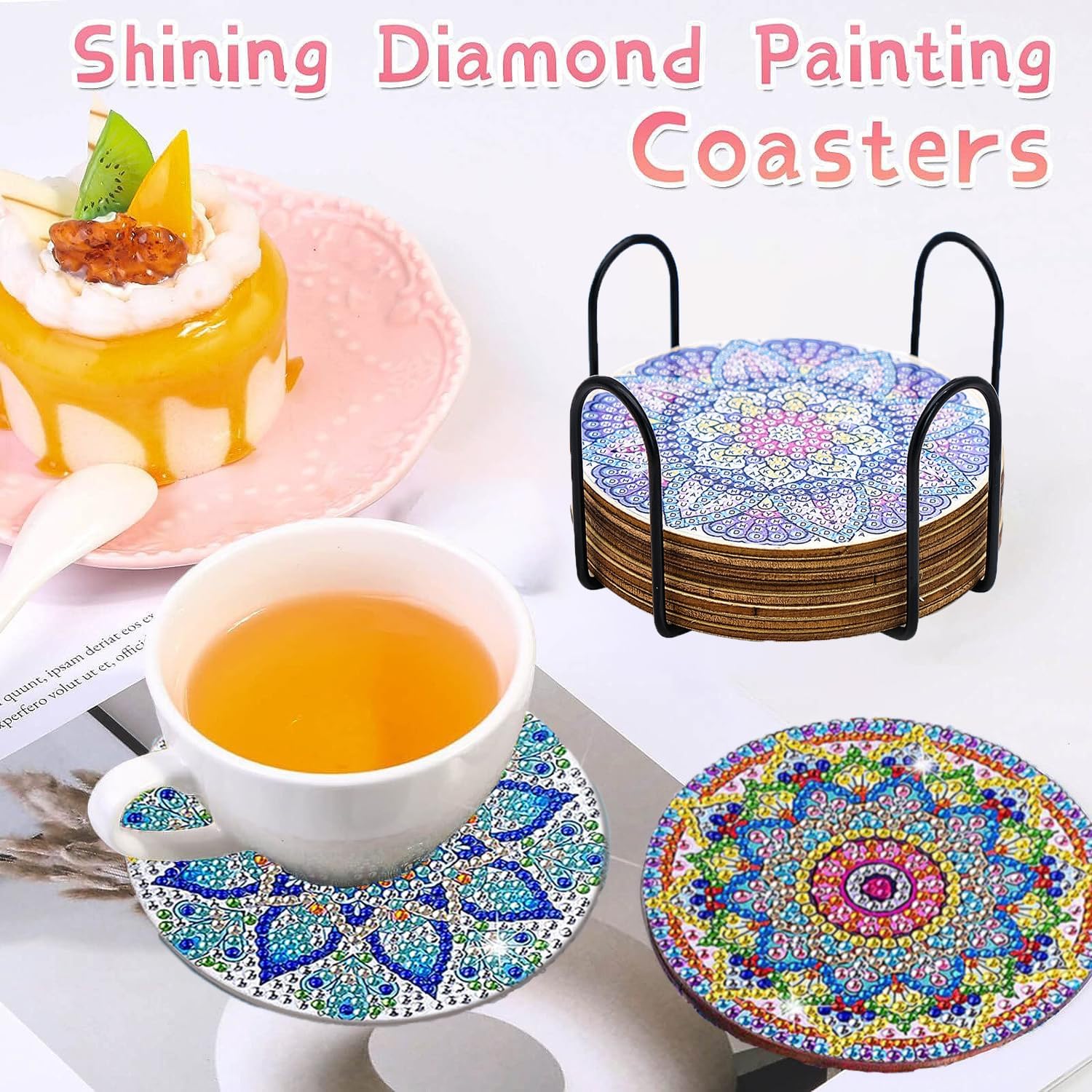 8 Pcs Diamond Painting Coasters, DIY Mandala Diamond Art Coasters with Holder and Tool for Birthday Gifts Art Craft Supplies, Coasters Gift - Image 5