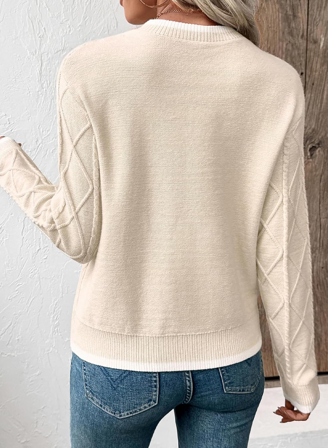 EVALESS Womens Sweaters Long Sleeve Crewneck Color Block Pullover Tops 2025 Fall Trendy Cable Knit Sweater - Image 4