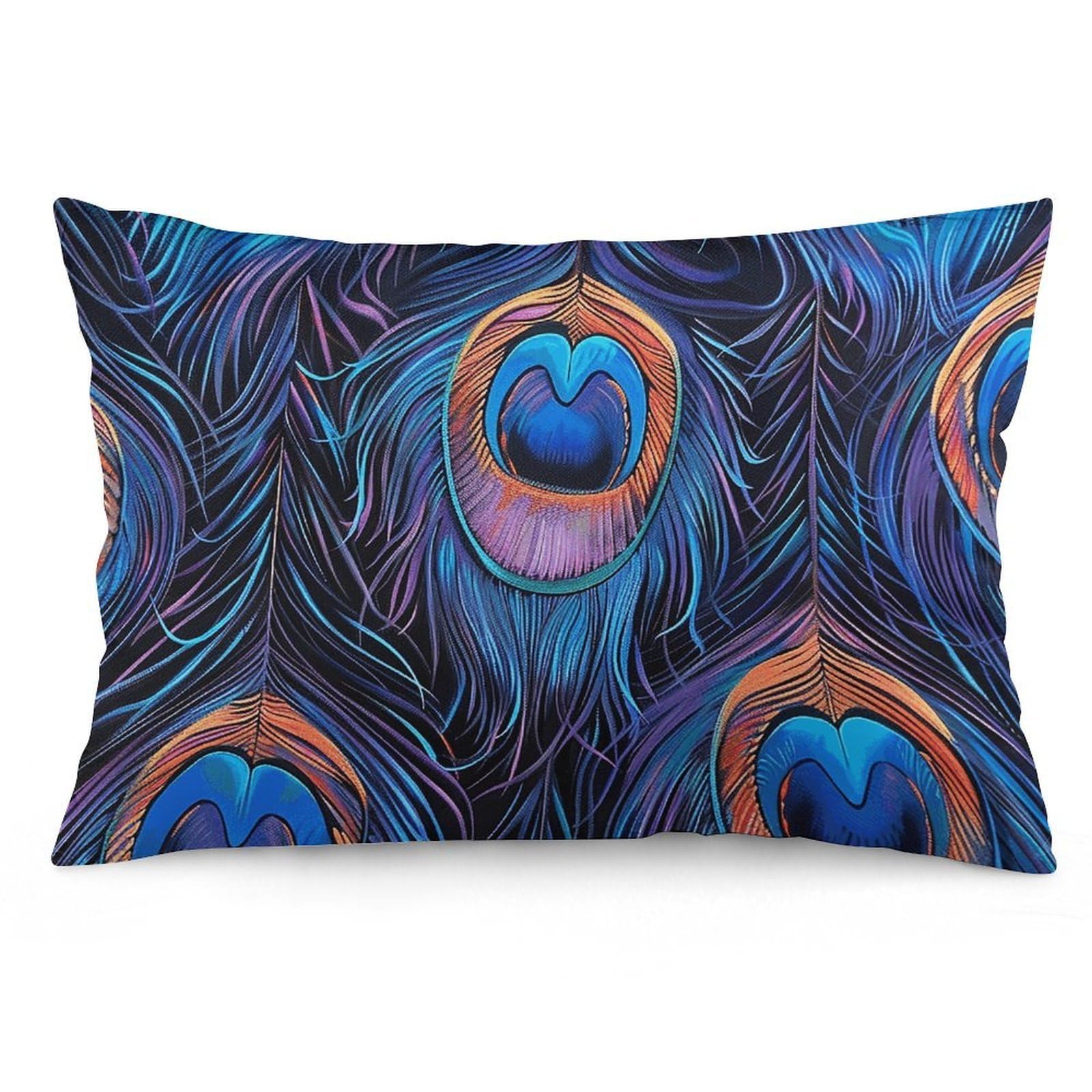 2 Pack Pillow Cases for Hair and Skin, Soft Breathable Pillow Case Covers with Hidden Zipper, Bright Blue Feathers Pillowcase 16 "x24 Pillow Covers for Sleeping Gift