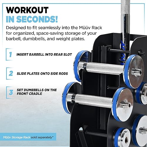 Miniatura 4 de müüv - Juego de mancuernas ajustables 2 en 1 y sistema de mancuernas para gimnasio en casa, juego de pesas de 5 a 40 libras con platos y asas,