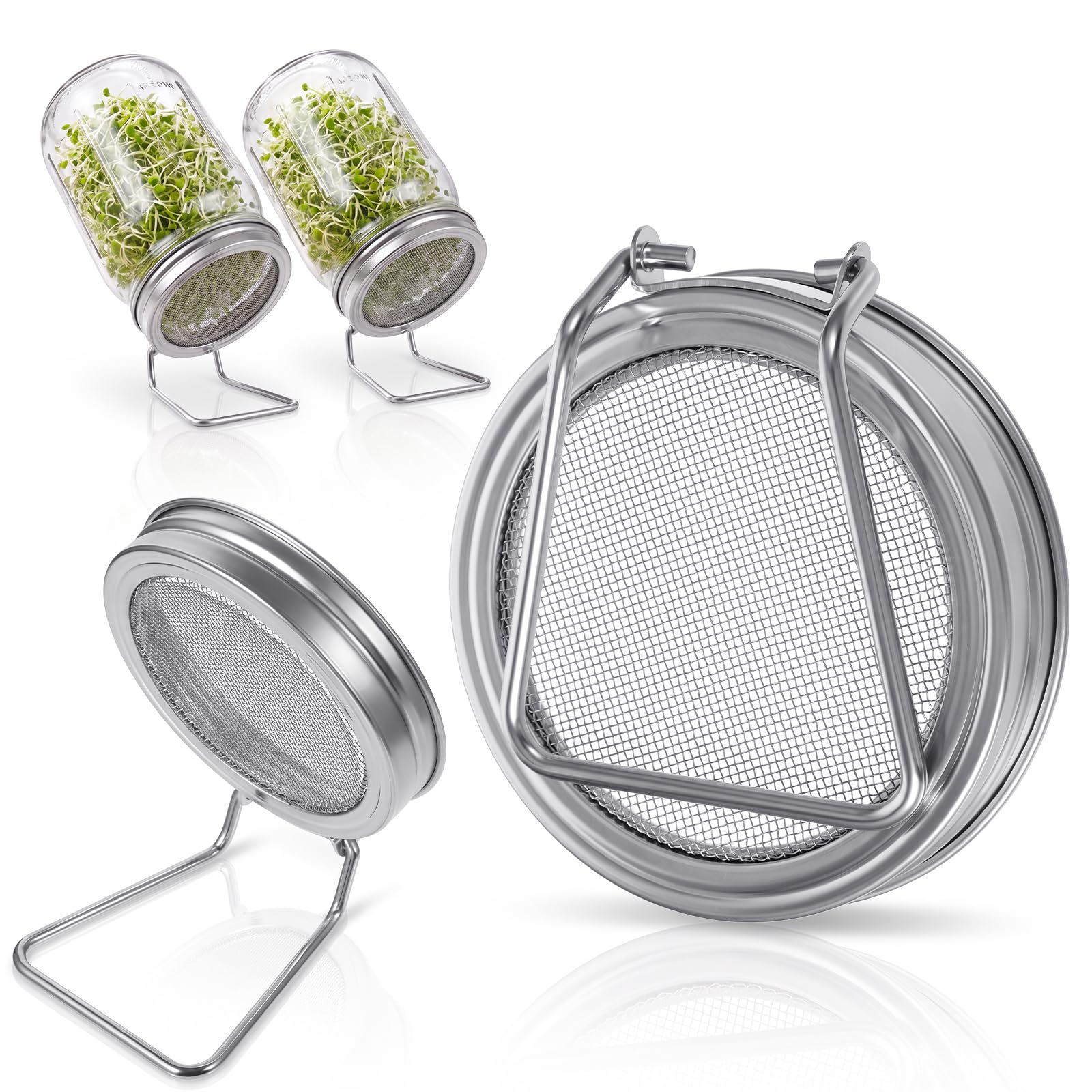 2 Pcs 86mm Stainless Steel Sprouting Lids for Wide Mouth Mason Jars