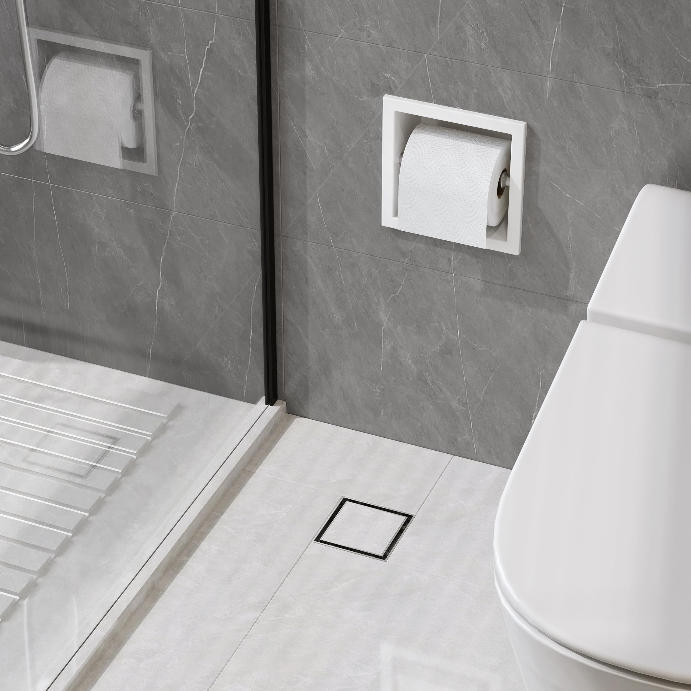 Neodrain Porta carta igienica da incasso in acciaio inox 304 porta rotolo di carta igienica a parete per bagno, bianco