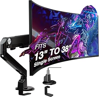 Single 13"-38" Monitor Arm Desk Mount fits One Flat/Curved/Ultrawide Monitor Full Motion Height Swivel Tilt Rotation Adjustable Monitor Arm - VESA/C-Clamp/Cable Management