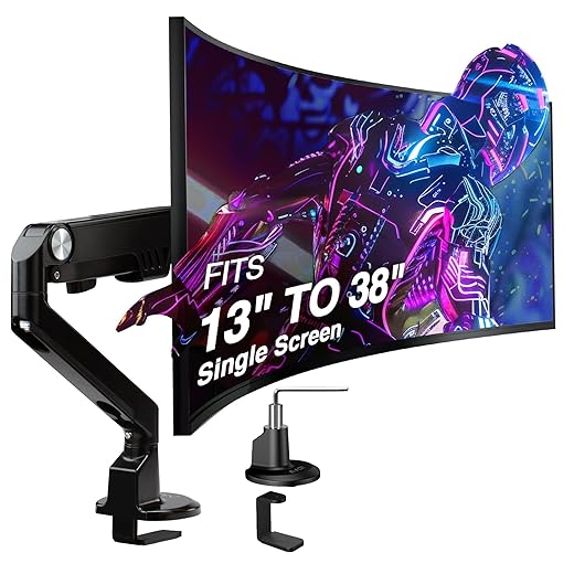 AVLT Single 13"-38" Monitor Arm Desk Mount fits One Flat/Curved/Ultrawide Screens Full Motion Height Swivel Tilt Rotation Adjustable - VESA/C-Clamp/Cable Management - Black