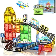 Magnetic Tiles Road Set, STEM Magnetic Blocks for Kids Ages 3-5 4-8 5-7, Construction Magnet Tiles Kids Toys, Christmas Birthday Gift for Boys Girls Ages 3+