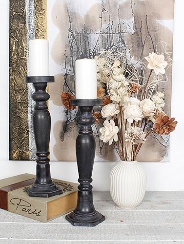 Miniatura 2 de Juego de 2 candelabros de madera de mango de 18 pulgadas de alto x 6 pulgadas, color negro envejecido