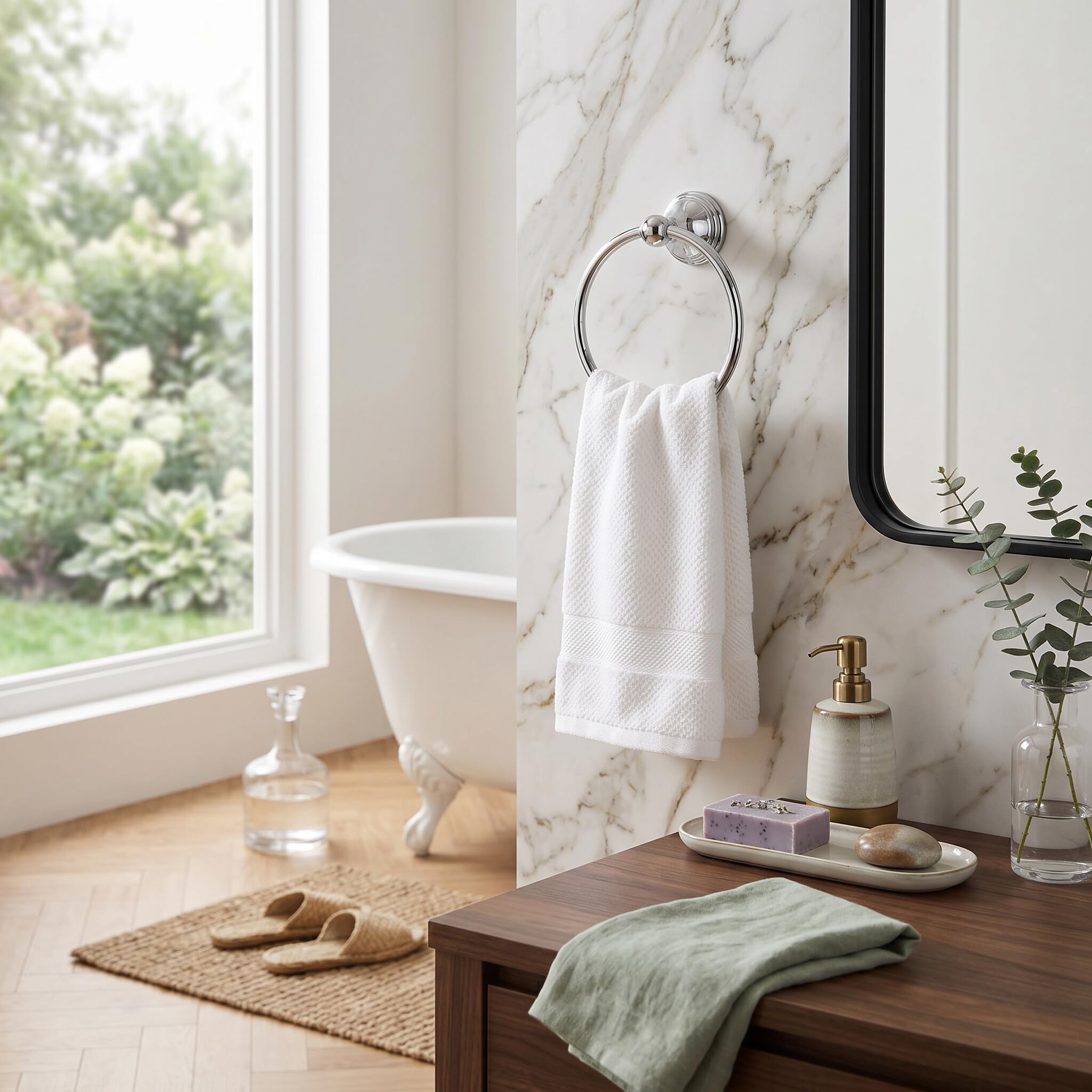 Anneau Porte-Serviettes en Acier Inoxydable, Support Mural de Rétro pour Salle de Bain, Cuisine, Chambre à Coucher (893 Anneau Porte-Serviettes chromé)