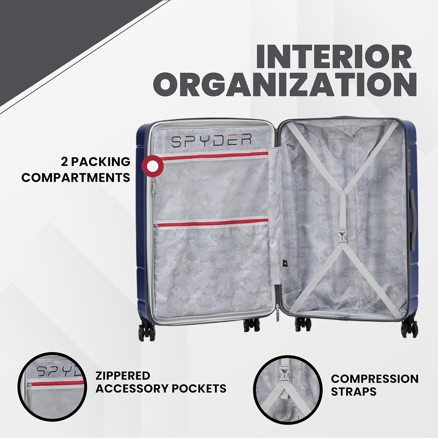 Spyder Carve 25 Inch Medium Expandable Hardside Upright Suitcase, with 360° Spinner Wheels, TSA Approved Lock, Navy