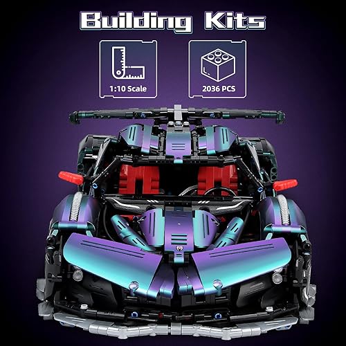 Miniatura 2 de BTEC Super Cars - Kits de construcción para adultos, escala 1:10, MOC RC, bloque de automóvil, kit de modelo de control remoto para hombres,
