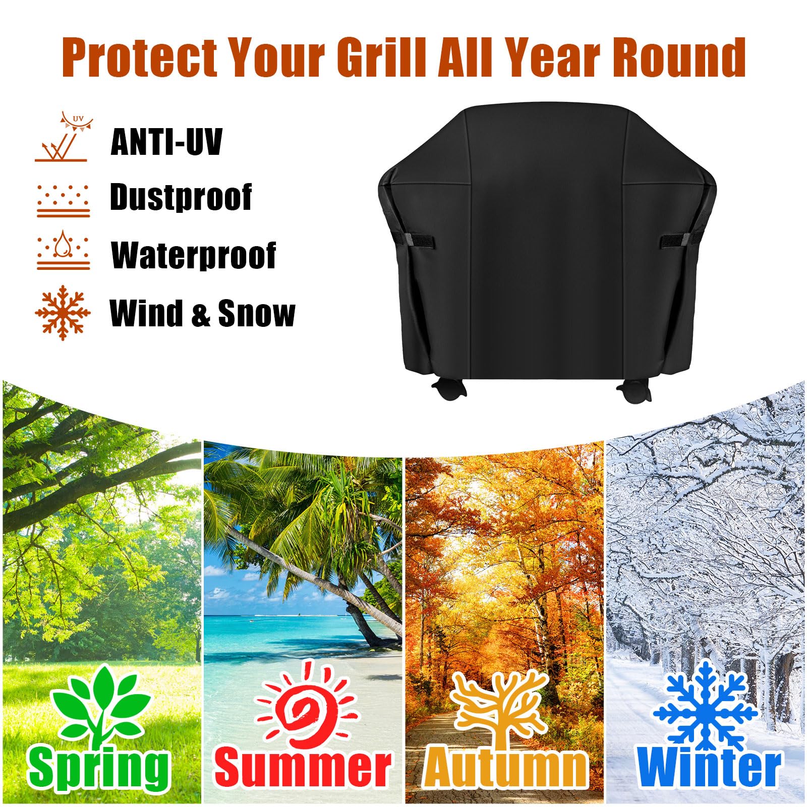 Pokrowiec na grilla 112 cm, pasuje do Weber Char-Broil Nexgrill Brinkmann i wszystkich popularnych marek grilli, wytrzymały, wodoodporny, wiatroszczelny pokrowiec na grill.