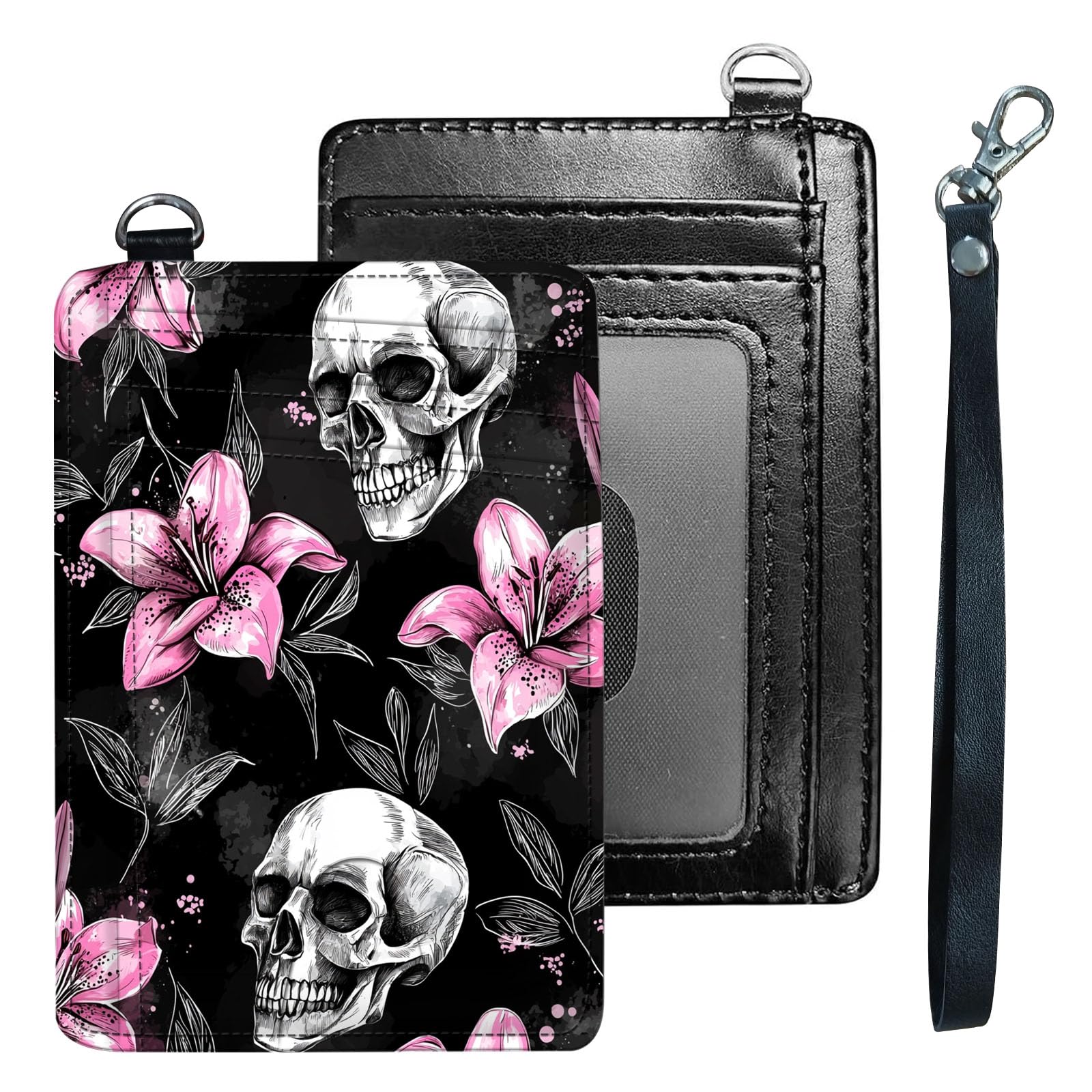 Rfid Blocking Slim Wallet for Women & Girls–PU Leather Card Holder with ID Window,Ultra-Thin Travel Wristlet Organizer Secure Credit Card Wallet,Skull