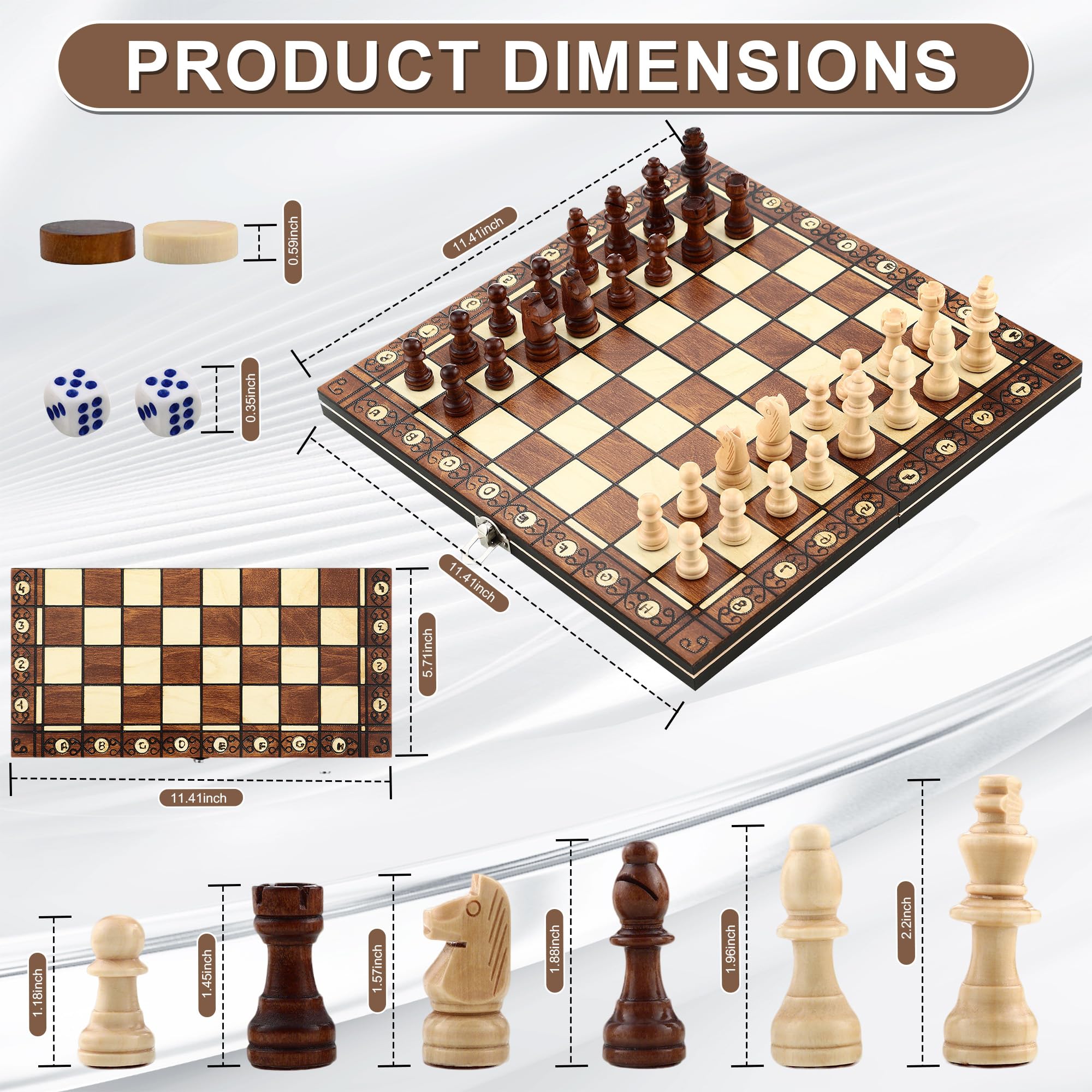 Scacchiera in legno, 3 in 1 Scacchiera Professionale, 29 cm x 29 cm, Scacchiera Portatile e Pieghevoli, Gioco da Tavola di Qualità Adatto a Raduni di Bambini Adulti, Attività Familiari