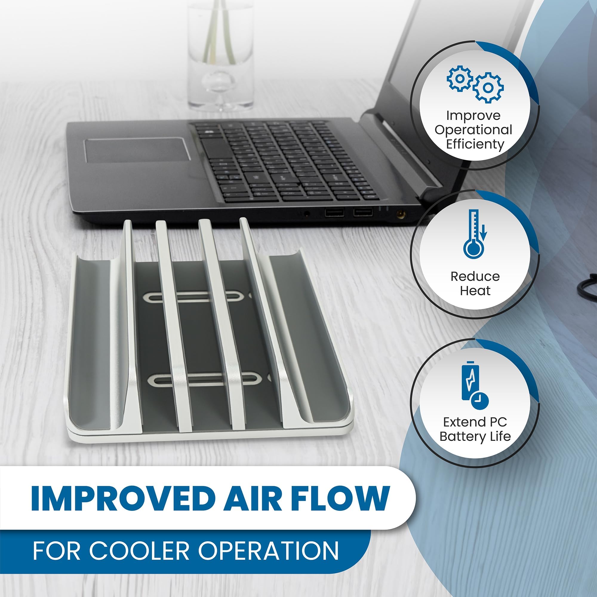 Soporte vertical ajustable para laptop, capacidad para 5 dispositivos, se adapta a todos los portátiles, tabletas y móviles de hasta 17.3 pulgadas, diseño vertical cerrado para uso en escritorio