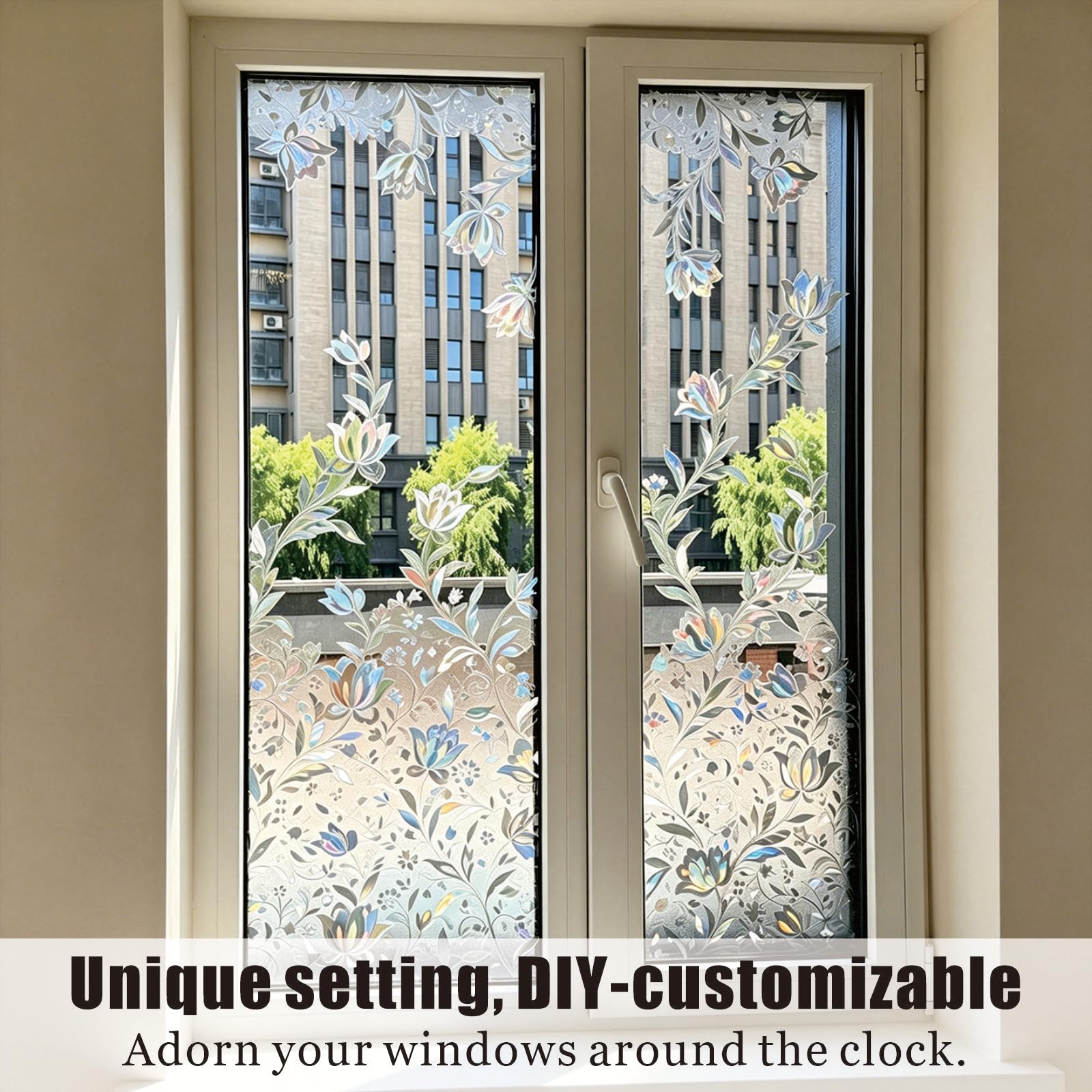 Ellicola Privacy Finestre 3D Arcobaleno 55 x 700 cm Senza Colla Static, Protezione Uv, Protezione Della Privacy, Pellicola di Vetro Glassata Della Segretezza per Letto, tulipano