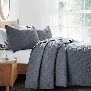 Blanket Queen Size Bedding Quilt Set Oversize Lightweight Bedspread Summer Full Coverlet for All Season Comforter(1 Quilt + 2 Pillow Shams), Grey, 90'' x 90''