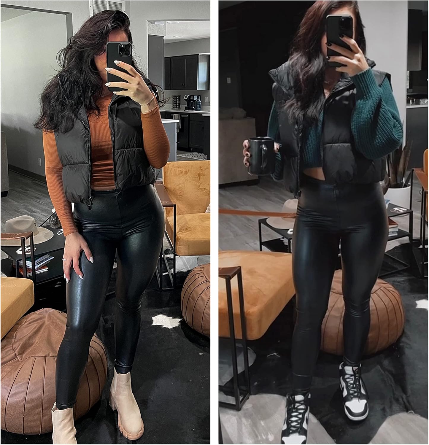 UANEO Cropped Puffer Vest Women Zip Up Stand Collar Sleeveless Padded Crop Puffy Vests - Image 4