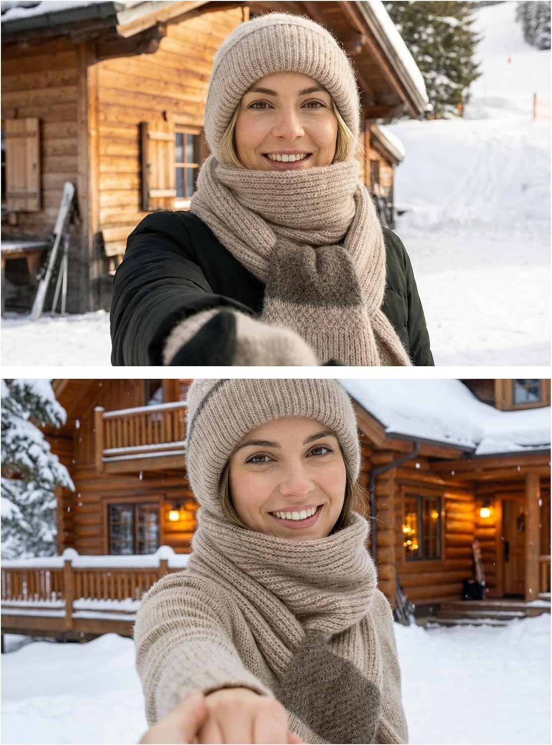 Winter Knitted Hooded Scarf, Warm Fleece Lined Hat with Attached Scarf, Windproof Versatile Hood for Cycling & Cold Weather - Image 6