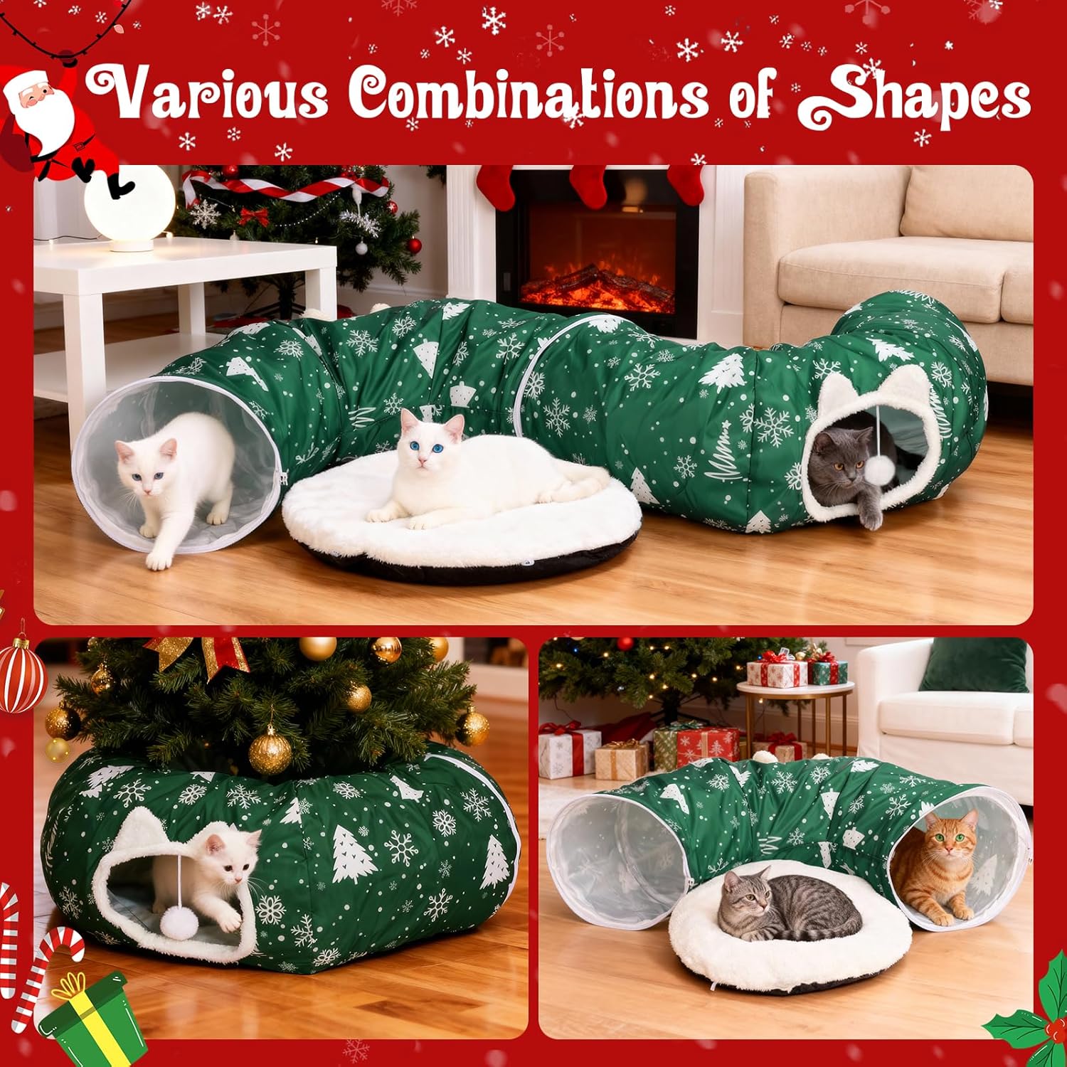 Gray & Green-Snowflake Pattern Cat Tunnel Bed