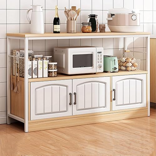 Miniatura 9 de Shelves Kitchen Storage Shelves with Cabinet Doors, Multi-Layer Floor Standing Rack Shelf Ideal for Bathroom, Closet, Garage, Organizers and
