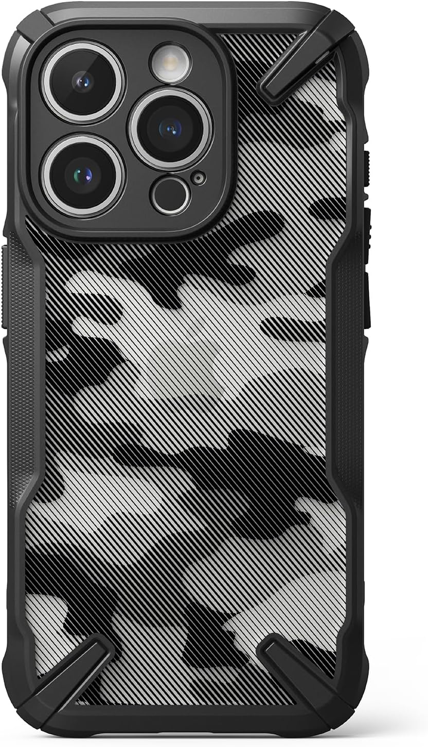 Fusion-X Compatible with iPhone 15 Pro Max Case Cover Transparent Hard Back Soft Flexible TPU Bumper Scratch Resistant Shockproof Protection iPhone 15 Pro Max Back Cover - Camo Black