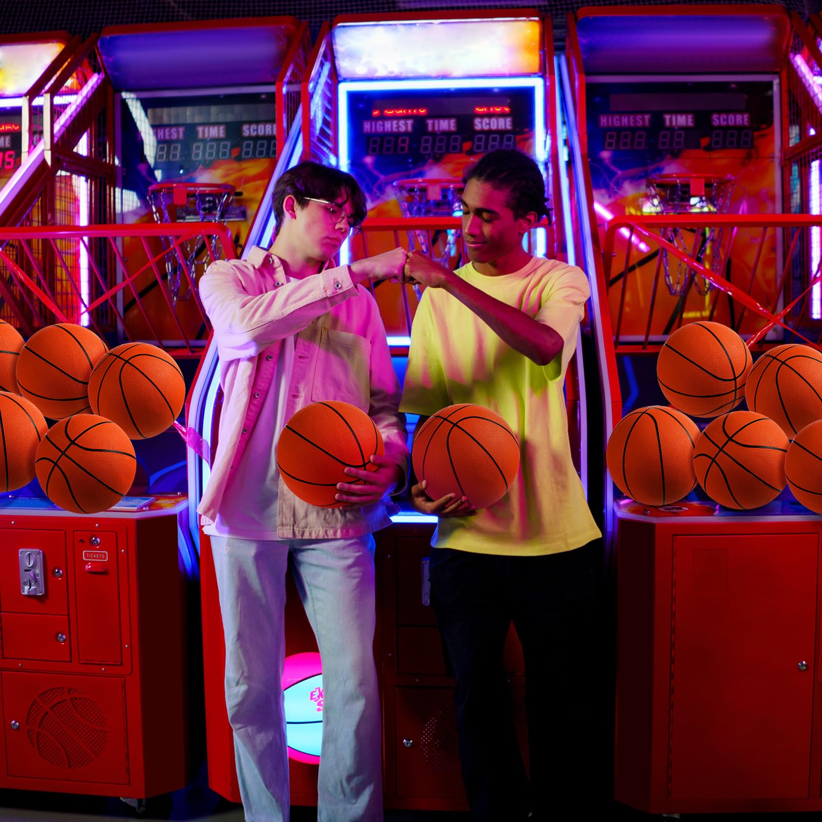 Jexine 12 Pcs Basketball Official Rubber Basketball Bulk Outdoor with Air Pump Arcade Game Indoor Match for Adult Youth Swimming Pool Game Training