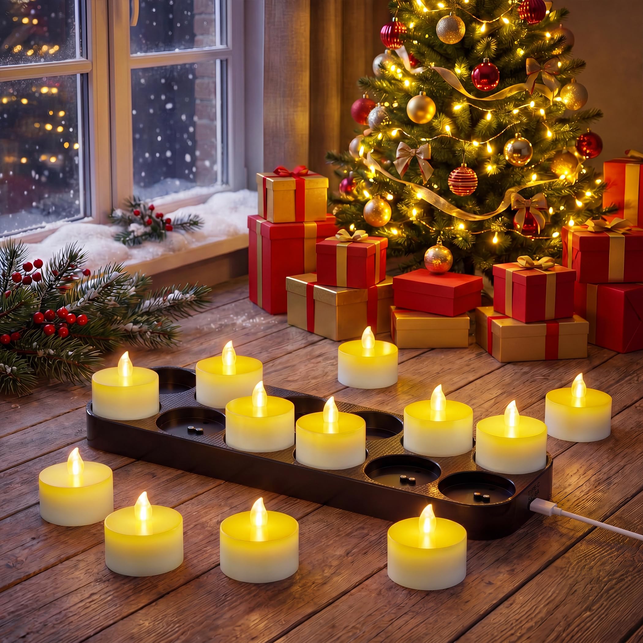 daphomeu 12 Stück Magnetische Wiederaufladbar LED Teelichter, Aufladbare Teelichter mit Ladestation & Timerfunktion und Fernbedienung, Flammenlose Kerzen für Weihnachten Halloween (Kaltes Licht)