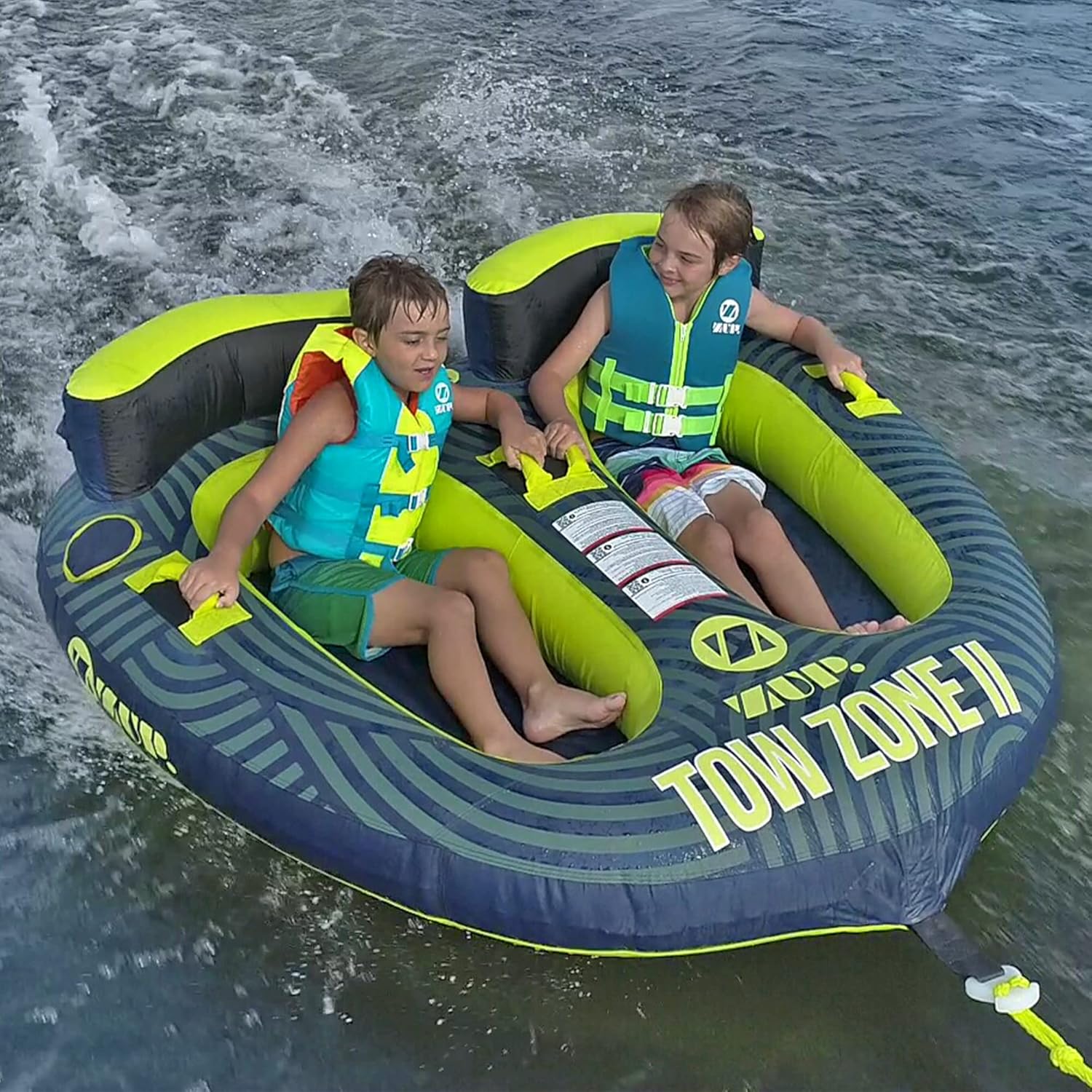 ZUP Tow Zone Cockpit Style Towable Heavy Duty Deck Tube for Boating with Quick-Connect Tow Hook & Full Nylon Cover