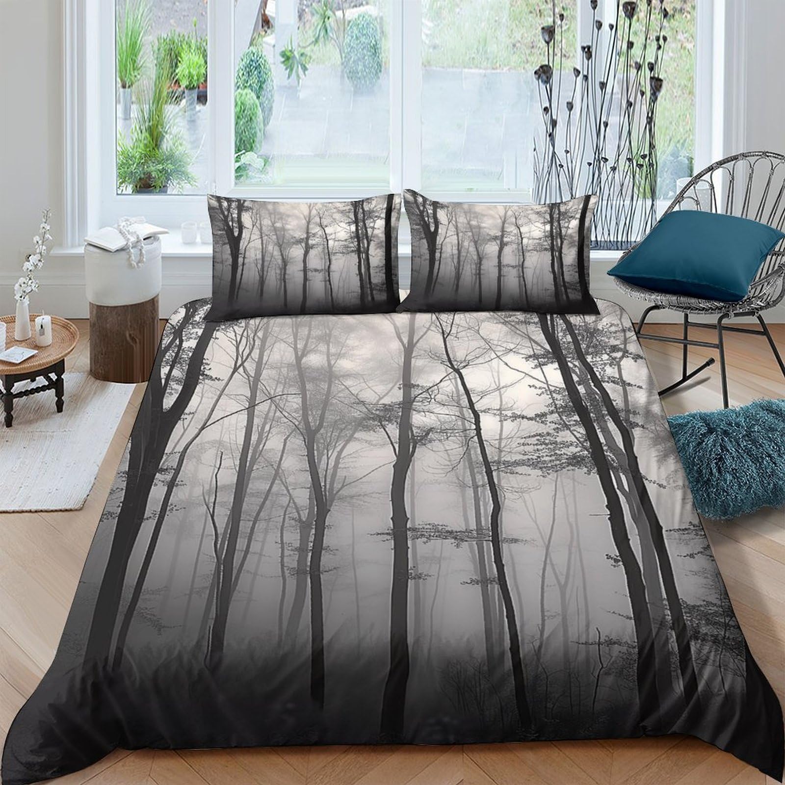 Ctjqhvkz Style-3 3D Printed Misty Forest Fitted Sheet Microfiber Soft Woodland Trees Mattress Cover For Bedroom Dorm Easy Care Single（135X200cm）