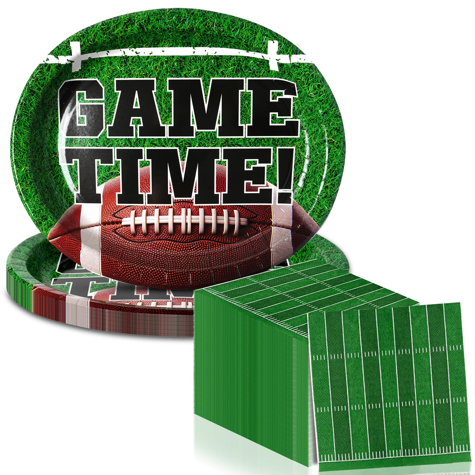 Dereinwo Football Oval Paper Plates and Napkins Football Party Supplies 12"X10"Heavy Duty Football Paper Food Tray Dinnerware for Super Football Bowl