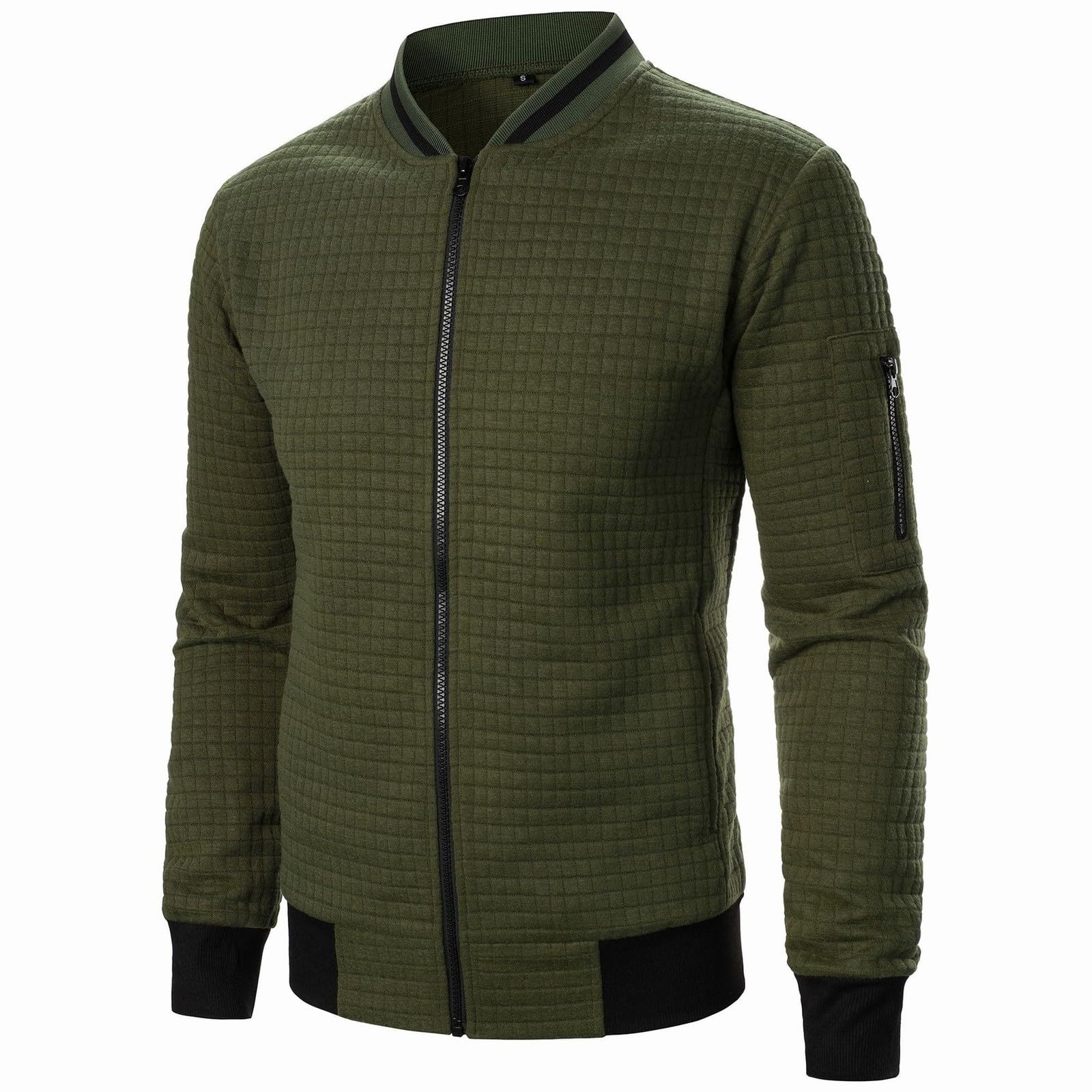 Cardigan a nido d'ape da uomo giacca in pile con zip intera a maniche lunghe giacca da baseball con colletto rialzato giacche leggera tuta casual tinta unita felpa bomber da lavoro giacche Varsity