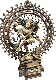 Shiva Statue Nataraja Idol, Nataraj Dancing Brass Natraj Antique Finish, Carved Hindu God Figurine Religious Brass