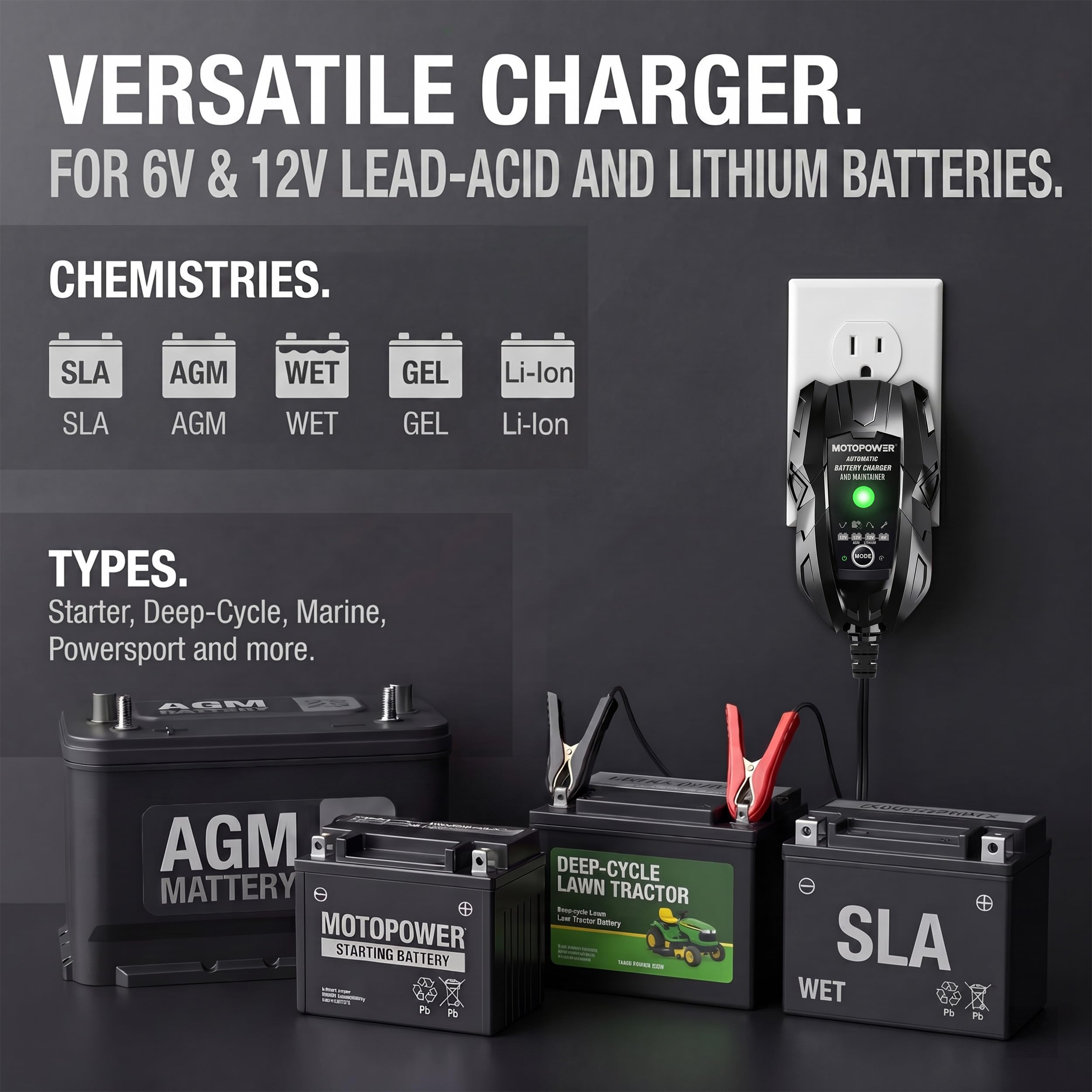 MOTOPOWER MX1000 1A 6V/12V Caricabatterie Intelligente per Mantenimento