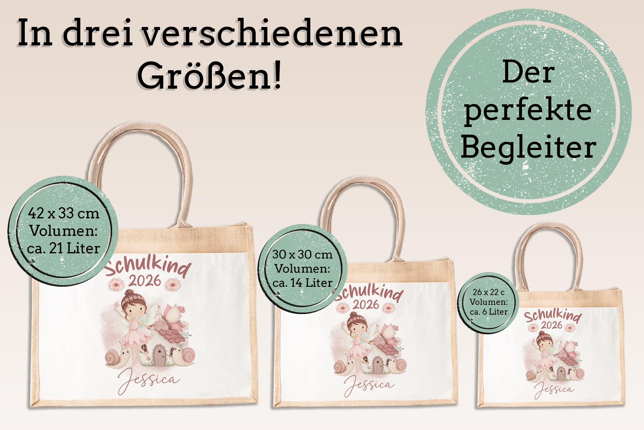 LIEBTASTISCH - Personalisierte Jutetasche für Kinder mit Namen - für Mädchen - Geschenkidee - Einschulung - Prinzessin - Schultüte - 2026