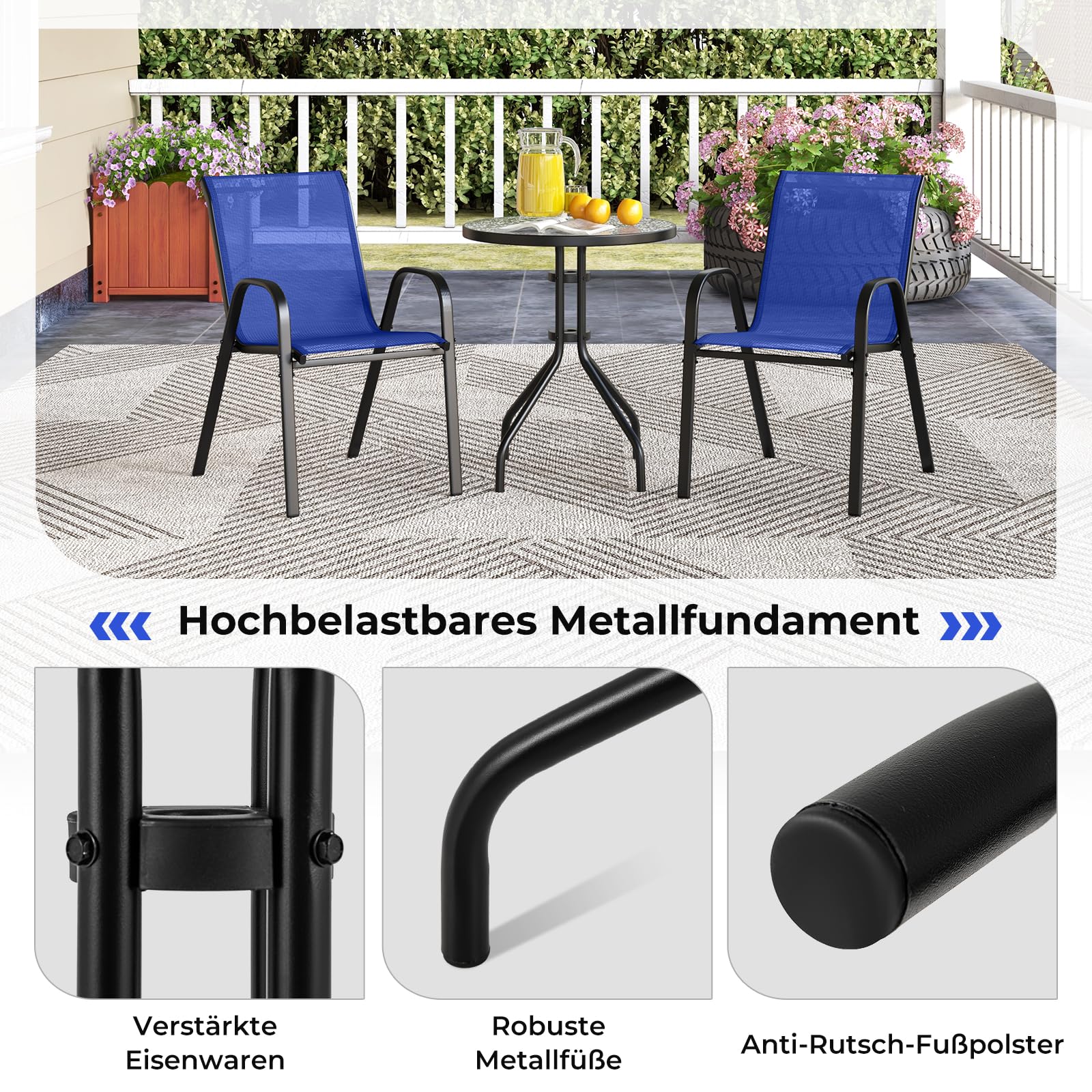 GOPLUS 3-częściowy zestaw mebli bistro, średnica stołu Ø60 cm, stół bistro z 2 składanymi krzesłami, meble balkonowe w zestawie ze szklanym stołem i krzesłami bistro, zestaw mebli ogrodowych na balkon